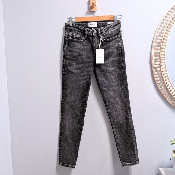 FRAME Denim Le One High Rise Skinny Jeans Crop Dark Gray Hughes size 1 23-28 NWT - Picture 1 of 8
